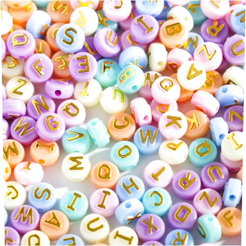 Gxueshan 1000pcs 10x6mm Mix Candy Color Acrylic Raised Letter Alphabet Beads Flat Round Disc Coin for DIY Bracelet Necklace Jewelry Making Supplies Kit (Mix)