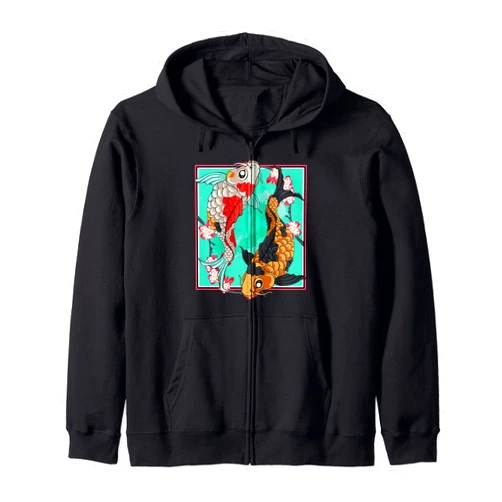 Art Lover Japan Culture Vaporwave Kanji Anime Fan Japanese Aesthetic Koi Carp Nishikigoi Blossom Fish Cherry Zip Hoodie