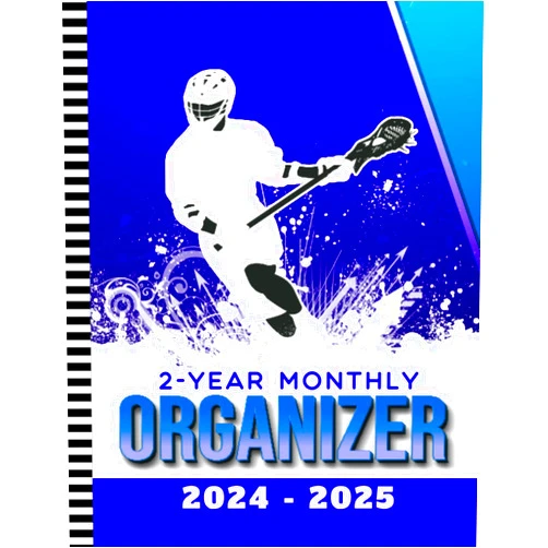 By BND 24 Dos Anos Publishing (Author) 2-Year Monthly Organizer 2024-2025: 8.5x11 Large Dated Monthly Schedule With 100 Blank College-Ruled Paper Combo / 24-Month Life Organizing Gift / Blue White Lacrosse Player Art Cover