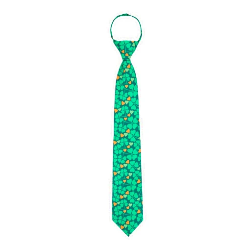 Jacob Alexander Men's Happy Saint Patrick's Day Four-Leaf Clover Hearts Pattern Pre-Tied Zipper Neck Tie - Green