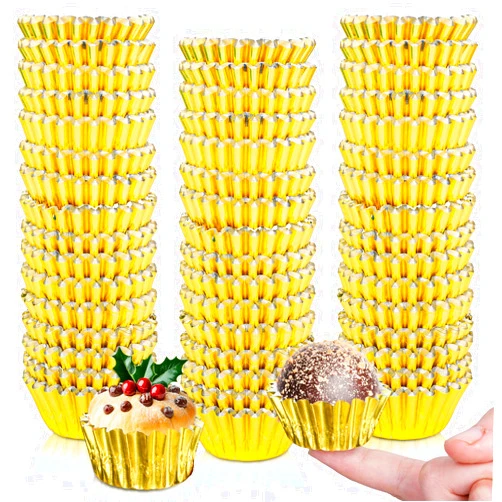 Whaline 1200Pcs Graduation Gold Mini Cupcake Liners Golden Foil Muffin Cupcake Wrappers Xmas Metallic Paper Mini Cake Cup for Graduation Baby Shower Birthday Party Weddings Decorations