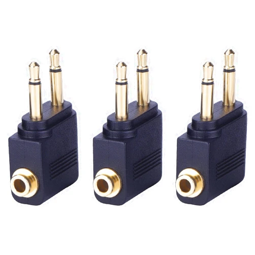eBoot Airplane Airline Flight Adapters for Headphones (3 Pack, Golden Plated)