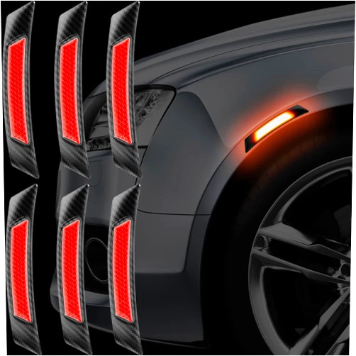 Tallew 6 Pieces Car Reflective Trim Carbon Fiber Side Marker Stickers Automotive Exterior Accessories Door Reflector Guard for Car SUV Pickup Truck Wheel Well Arch or Side Bumper Fenders (Black and Red)