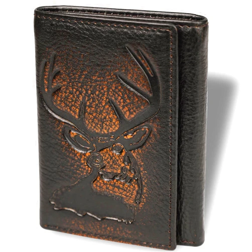 DK86 Deer Trifold Wallets for Men Full Grain Leather with Hand Burnished Tri-Fold Wallet RFID Blocking (Black and Brown)