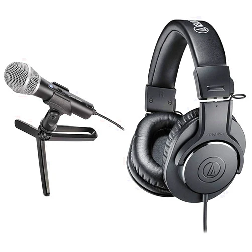 Audio-Technica ATR2100x-USB Cardioid Dynamic Microphone (ATR Series) USB and XLR Outputs & ATH-M20X Professional Studio Monitor Headphones, Black