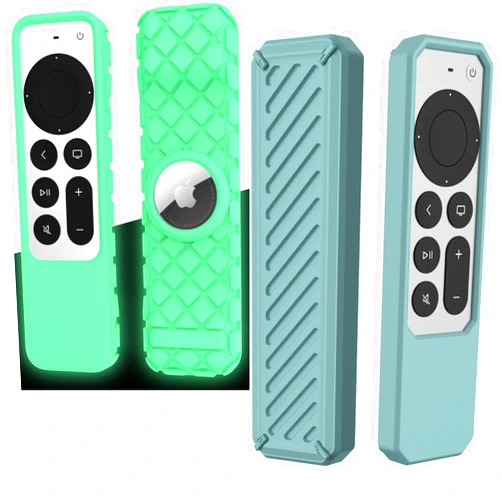 Elvaever [2 Pack] Remote Case for Apple 4K TV Siri 3rd 2022 4K HD TV Siri 2nd 2021 Remote Case Glow in Dark AirTag Applicable Silicone Shockproof Cover for Apple 4K HD TV Siri 6th 7th Generation (Green)