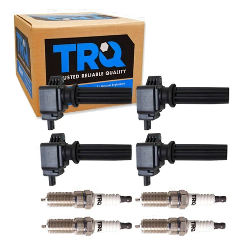 TRQ Ignition Kit Ignition Coil Spark Plugs Compatible with 12-19 Ford 13-17 Jaguar 12-17 Land Rover