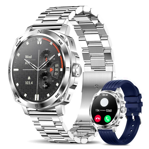 Jooeniok Smart Watches Men Women Bluetooth Call Full Touchscreen Waterproof Sport Fitness Trackers Voice Asistant/Calculator Fashion Stainless Steel Men Smartwatch for Android iOS