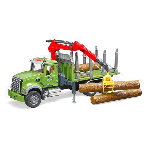 Bruder Mack Granite Timber Truck with Loading Crane and 3 Trunks