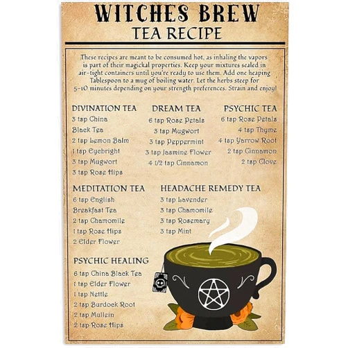 TammieLove Witches Brew Tea Recipe Poster Metal Tin Sign 8X12 inch