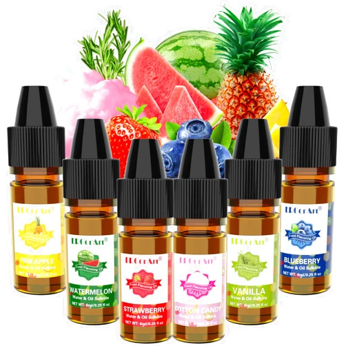 ERCorArt Food Flavoring Oil - Concentrated Candy Flavors, 6 Liquid Lip Gloss Flavoring Oil, Cotton Candy Pineapple Flavor Oil for Baking, Cooking, Slime Making, Drinks, Water & Oil Soluble - 0.25 Fl Oz