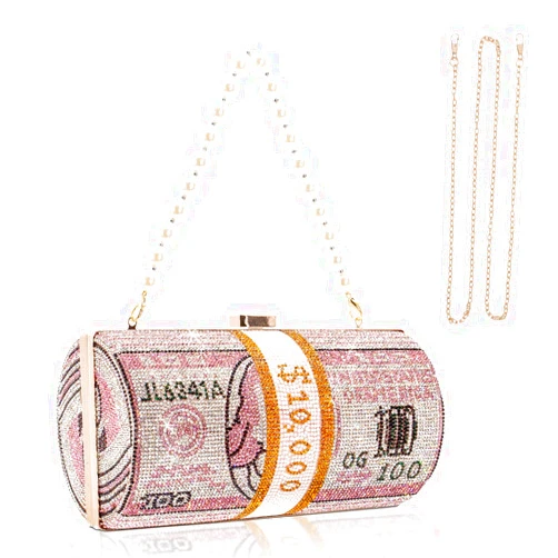 TANOSII Women Stack of Cash Evening Bag Crystal Rhinestone Clutch Money Shoulder Bag Dollar Bill Purse
