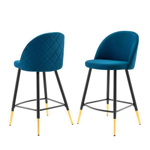 America Luxury - Stools Counter Stool Chair, Set of 2, Fabric, Metal, Navy Blue, Modern, Bar Pub Cafe Bistro Restaurant