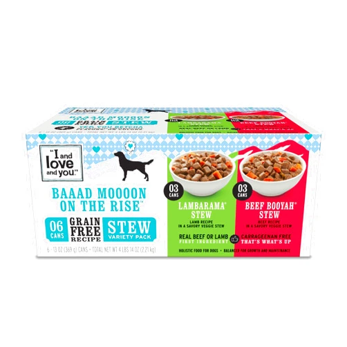 I and love and you Wet Dog Food - Baad Mooon On The Rise Variety Pack - Beef + Lamb, Grain Free, Filler Free 13oz can, 6pk