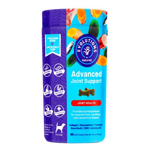 NaturVet Evolutions by NaturVet Advanced Joint Support 90ct Soft Chews for Dogs - Anchovy Oil, Bone Broth, Collagen, Glucosamine, Turmeric, MSM - Helps Support Synovial Fluid, Cartilage, Connective Tissues