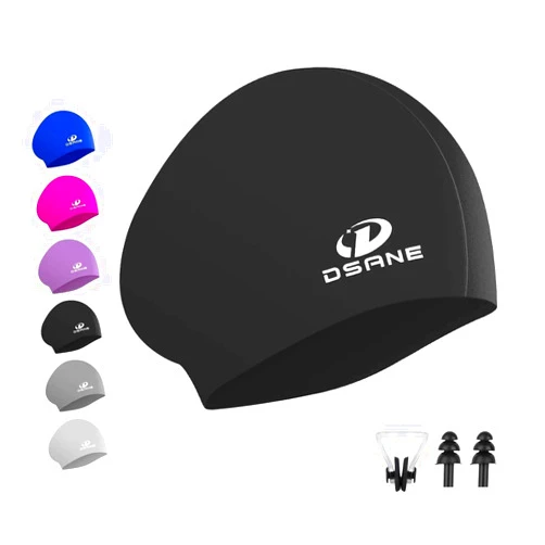 Dsane Womens Silicone Swim Cap for Long Hair,3D Ergonomic Design Silicone Swimming Caps for Women Kids Men Adults Boys Girls with Ear Plug and Nose Clip