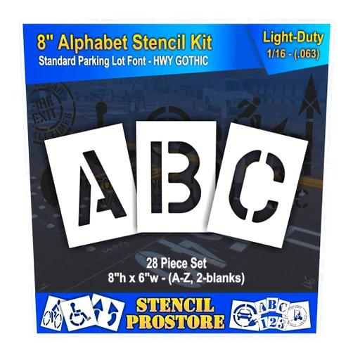 Stencil Pro Pavement Stencils - 8 inch Alphabet KIT Stencil Set - (28 Piece) - 8