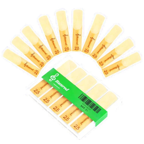 Bunrod 10 Pack Professional Alto Saxophone Reeds 2.5 with Plastic Box, Thinner Reed Tip Traditional Alto Sax Reeds for Saxophone Beginner and Player