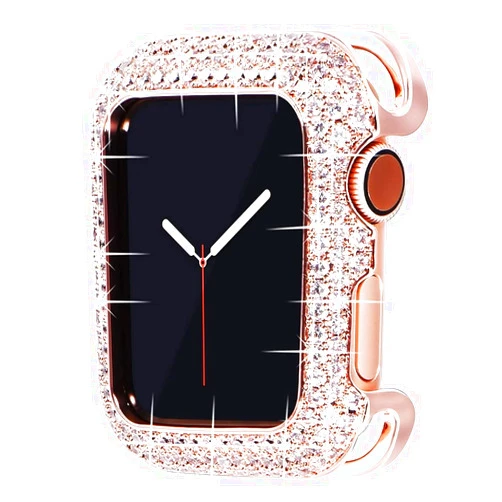 HOUCY Carved Copper Women Luxury Bumper for Apple Watch Case Series8 45/44/40mm 41/42/38mm Diamond Bling Metal iWatch Series 7 SE/6/5/4/3/2 45 41 mm