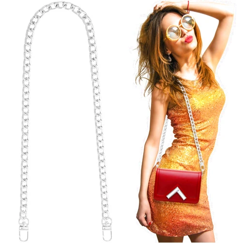 Yuronam 1 Pack Flat Purse Chain Iron Bag Link Chains Shoulder Straps Chains with Metal Buckles Hook for Replacement, DIY Handbags Crafts, 39.4 Inches/100cm(Silver)
