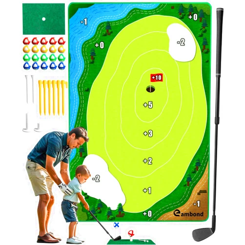 Eambond Golf Chipping Game - Golf Game Set, Golf Training Mat, Golf Practice Mats for Indoor Outdoor Adults Family Kids Backyard Yard Party Game Play Gifts for Men, with Golf Club