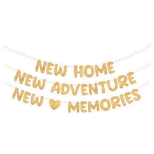 Fulmoon Pre Strung New Home Adventure Memories Banner Glitter Housewarming Party Banner, the Beginning of a New Chapter, Housewarming Home Party Decorations(Champagne Gold)