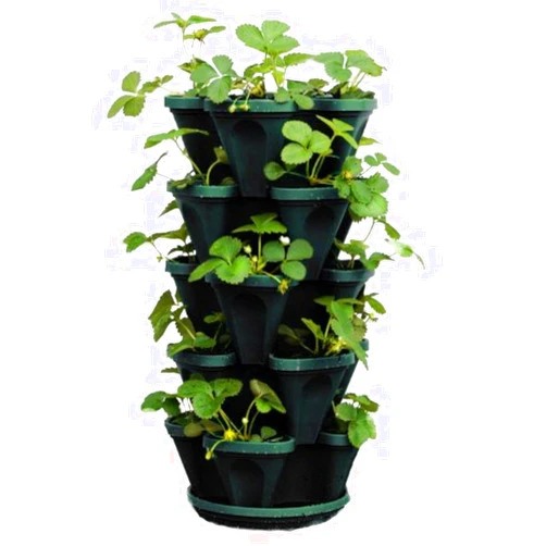Mr. Stacky 1305-HG 5-Tier Stackable Strawberry, Herb, Flower, & Vegetable Planter - Vertical Gardening Indoor / Outdoor Stacking Garden Pots Hunter Green, 22.5 Quarts