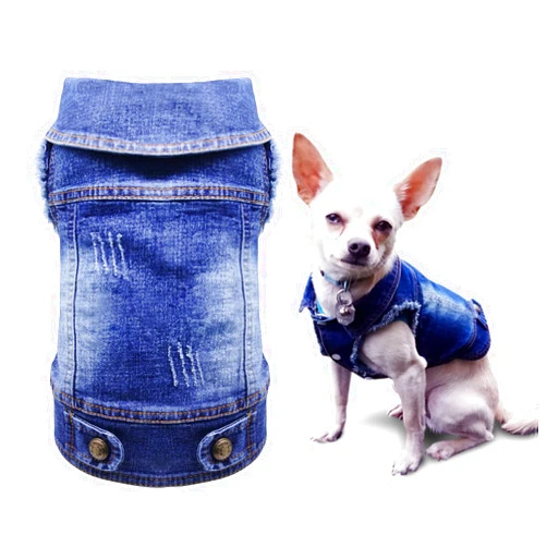 SILD Pet Clothes Dog Jeans Jacket Cool Blue Denim Coat Small Medium Dogs Lapel Vests Classic Hoodies Puppy Blue Vintage Washed Clothes