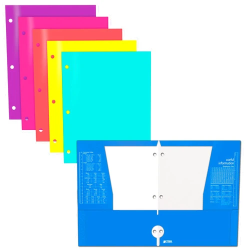 Better Office Products 4 Pocket Glossy Laminated Paper Folders (6 Pack), 3 Hole Punch Portfolios, Assorted Colors,(Brights)