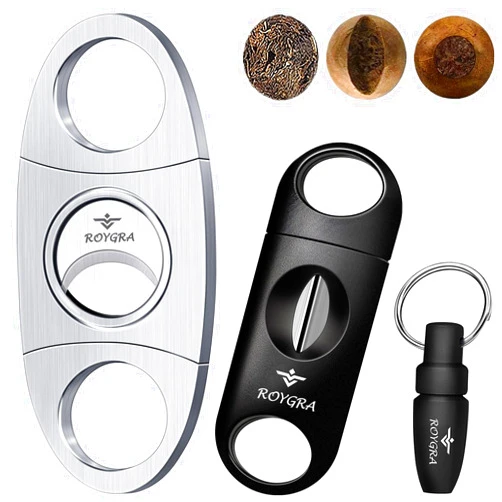 roygra Cigar Cutter Set, Guillotine, Enlarge V-Cut Fit All Cigar Sizes, Cigar Punch - 3 Pack (Silver)