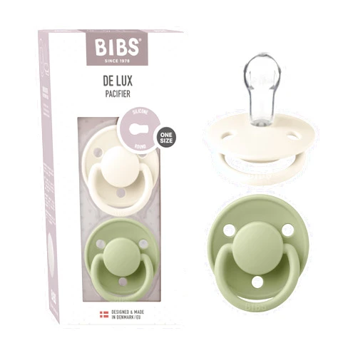 BIBS Pacifiers - De Lux Collection | BPA-Free Baby Pacifier | Made in Denmark | Set of 2 Ivory/Sage Color Premium Soothers | Size One Size