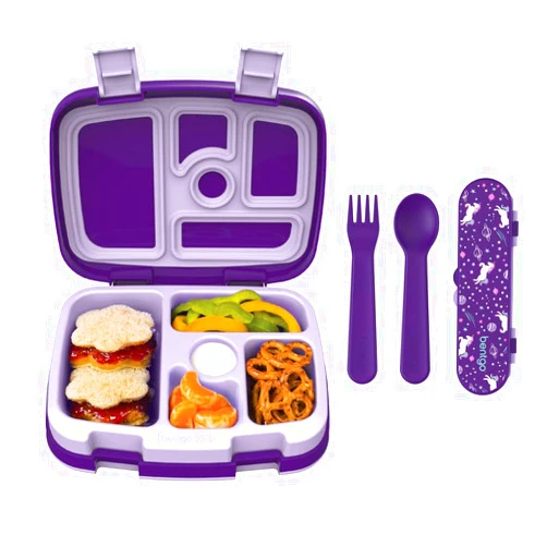 Bentgo® Kids Prints 5-Compartment Bento-Style Kids Lunch Box Set with Reusable Plastic Utensils (Unicorn)