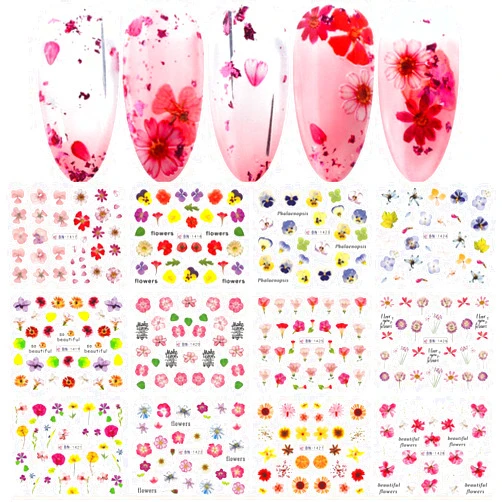 MAIOUSU STORE 12 Sheets Flower Water Transfer Nail Decals Fresh Nail Stickers with Assorted Patterns Colorful Blossom Floral DIY Nail Art Watermark Nail Designs Manicure Stickers(50)