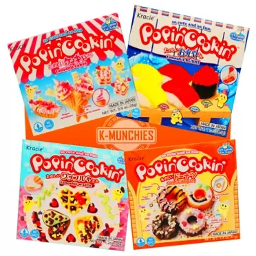 K-Munchies Kracie Popin Cookin Kits - 4 Pack Assorted Japanese Candy Making Kit Bundle - Gummy Sushi, Waffle, Cake Donut DIY Candy Kit - Easy to Follow Edible Experiments for Kids - Made in Japan Sushi, Waffle, Cake, Donut 4 Pack Bundle