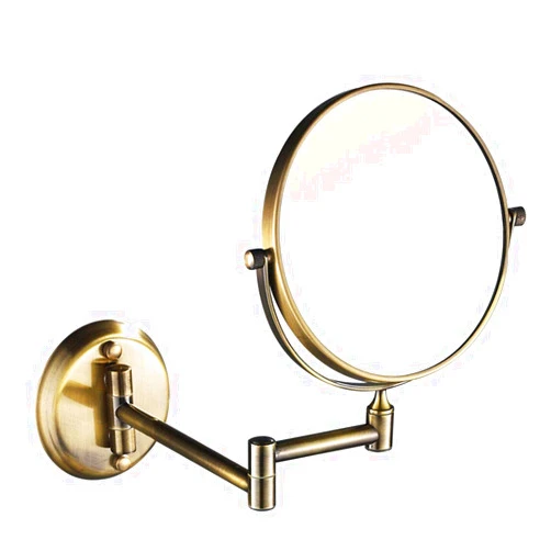ROWITA Wall Mounted Makeup Mirror with 3X Magnification, 360 Degree Swivel, Two-Sided Extendable, Bathroom and Hotel (Color : Antique Copper)