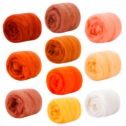 Mayboos 10 Colors Fiber Wool, Fiber Wool Yarn Roving, Spinning Wool Roving for Needle Felting, DIY Hand Spinning, Needle Felting Wool Craft, 3g/Color (Warm Colors)