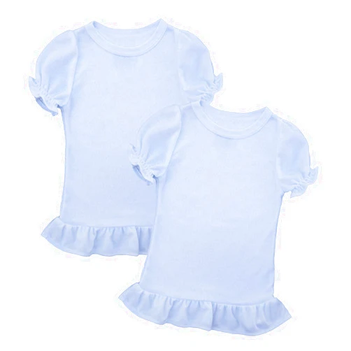Kate's Craft Store Blank Sublimation T-Shirt for Girls, Toddlers, Baby. 100% Polyester. Ruffle Hem/Sleeves. 2 Pack.
