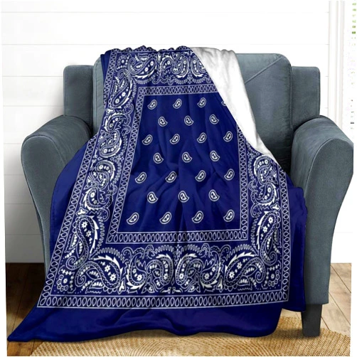 FSUWEN Southwestern Navy Blue Bandana Paisley Print Blanket Soft and Warm Throw Digitally Printed Super Soft Micro Plush Blanket for Sofa Bed Living Room 30