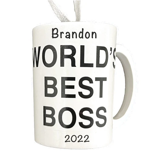 Holiday Traditions Personalized Worlds Best Boss Christmas Ornaments 2023 - Fast & Free 24h Customization – The Office Movie Coffee Mug Christmas Decorations with Name - Comes Gift-Wrapped