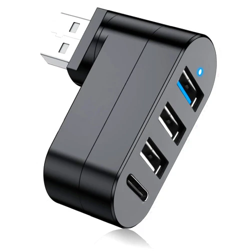 MVBOONE USB 3.0 Hub [90°/180° Degree Rotatable], 4-Port USB Splitter Extender with 3 USB Ports & 1 USB C Power/Data Port, USB Hub for Laptop, Car, MacBook Pro/Air/Pro