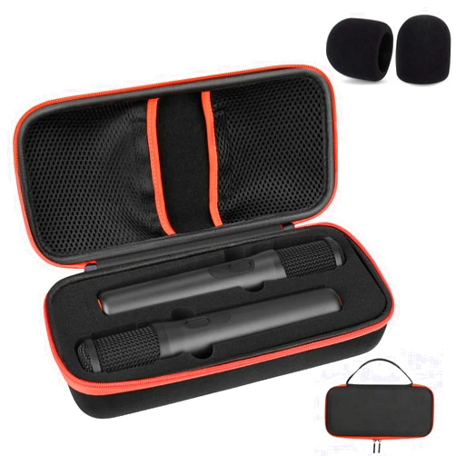 Wanocean Wireless Microphone Case Compatible with JBL Wireless Two Microphone with Adjustable DIY Foam, (Box Only) Portable-Partybox Travel Bag for Karaoke for Receivers, Adapters, AA Batteries, Black