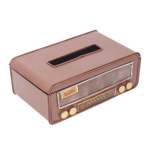 POYHKFD Vintage Tissue Box Cover, Retro Radio Shape Tissue Cover Box, Vintage Rectangular Tissue Box Holder, Fashional Retro Radio Art Tissue Box Storage Case for Bathroom Home Decoration