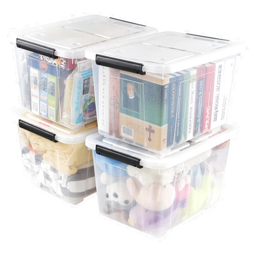 Farmoon 4 Pack 30 Quart Plastic Latching Storage Box Bin with Wheels, Clear