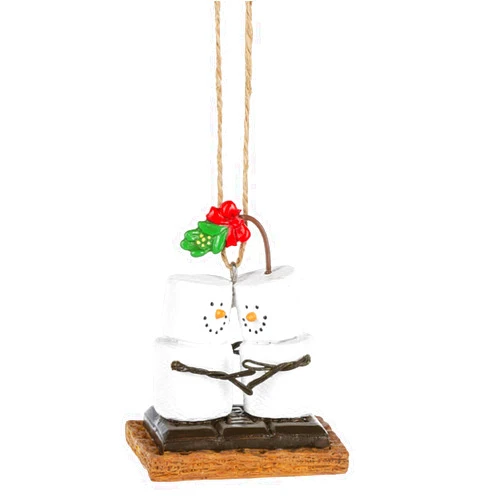 Midwest-CBK Ganz S'Mores Kissing Under Mistletoe Resin Christmas Tree Marshmallow Ornament S'Mores Collection by Midwest CBK