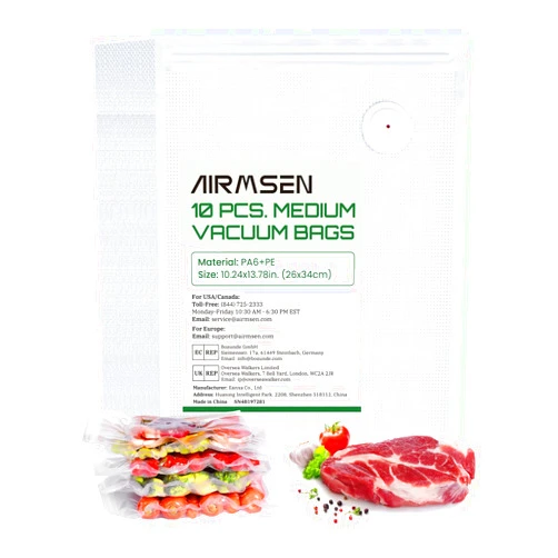 AIRMSEN Reusable Vacuum Sealer Bags with Zipper - Food Saver Set 10-PC for Storage, Meal Prep or Sous Vide - 3.7L (13.78 * 10.24in)