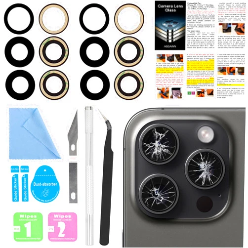 ASDAWN 2PCS for ASDAWN Back Rear Camera Lens Glass Replacement for iPhone 15 Pro Max 6.7 Inches with Pre-Installed Adhesive, ASDAWN Back camera Lens Glass kit with Installation Manual + Repair Tool Set