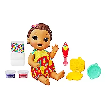 Baby Alive Super Snacks Snackin’ Lily Baby: Brunette Hair Baby Doll That Eats, with Reusable Doll Food, Spoon and 3 Accessories, Perfect Doll for 3 Year Old Girls and Boys and Up