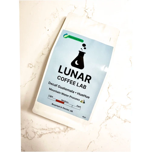 Lunar Coffee Lab Decaf Guatemala Organic Coffee - Medium Light Roast Naturally Decaffeinated - Mountain Water Process Decaf - Regenerative Organic Grown (Whole Bean) (4oz)