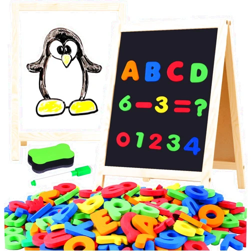 GINMIC Magnetic Letters and Numbers with Easel for Kids/Toddlers, Magnetic Whiteboard & Chalkboard w/Dry Erase Markers, ABC Magnets Alphabet Letters Learning Set, Classroom Home Education Toys