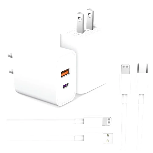 Esbeecables [Apple MFi Certified] iPhone Fast Charger, 2Pack esbeecables 20W Dual Port PD3.0 USB-C + QC3.0 USB-A Rapid Wall Charger with 2X 6ft Lightning Cables for iPhone 15/14/13/12/11/ XS/XR/X/8/7/iPad/AirPods
